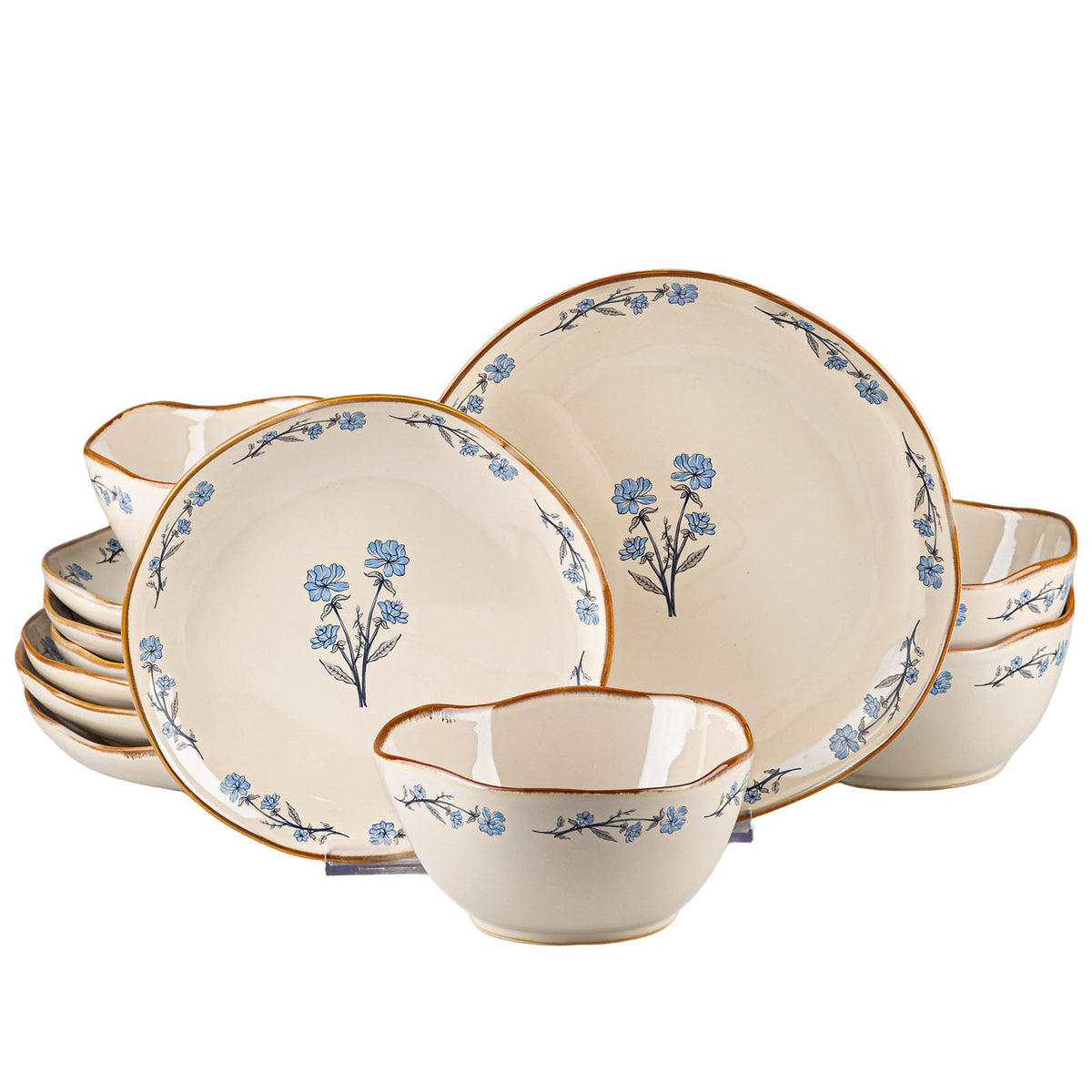 12 Piece Vintage Blue Floral Ceramic Dinnerware Set T214