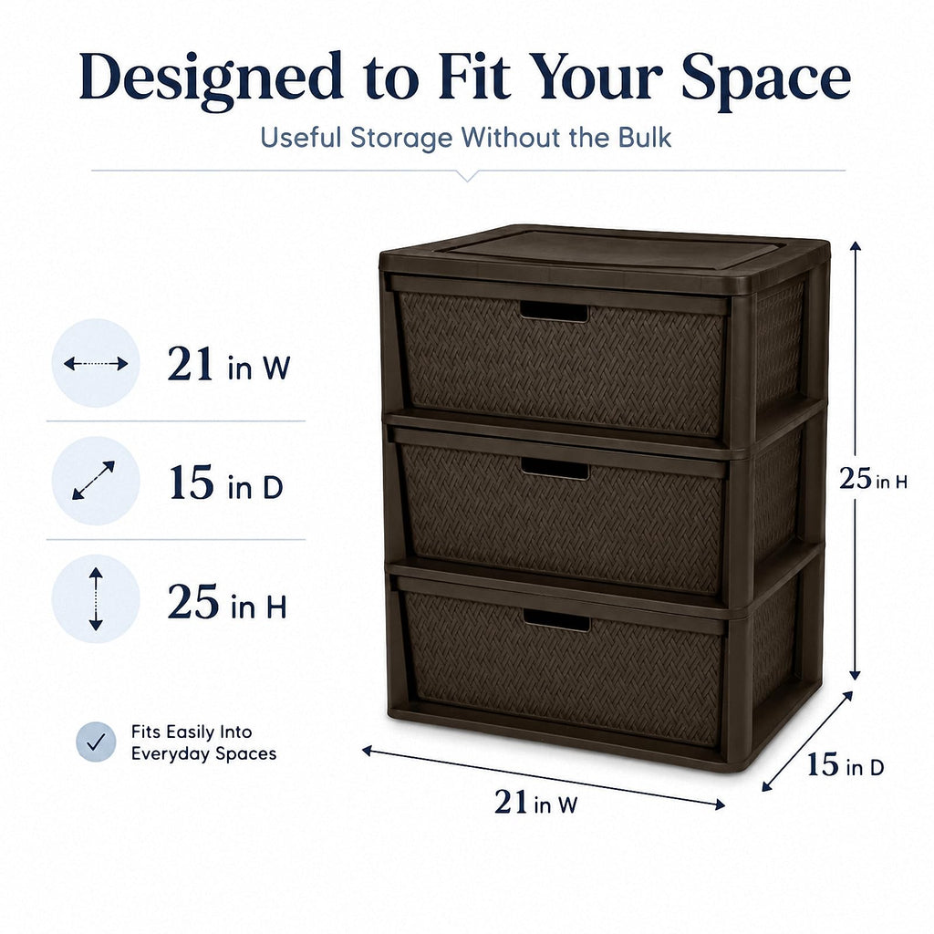 Brown 3 Drawer Plastic Storage Organizer T2496