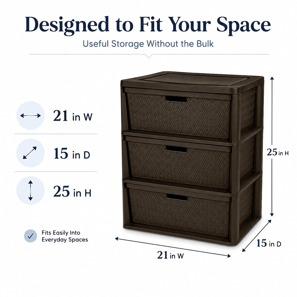 Brown 3 Drawer Plastic Storage Organizer T2496