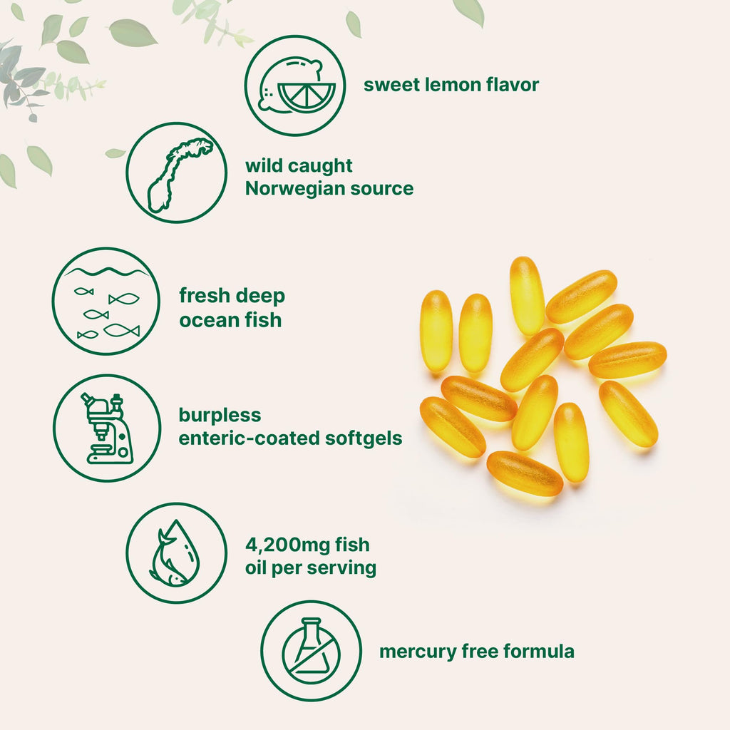 Omega 3 Fish Oil 4200mg & Cod Liver Oil 2000mg 360 Softgels Lemon Flavored U36025