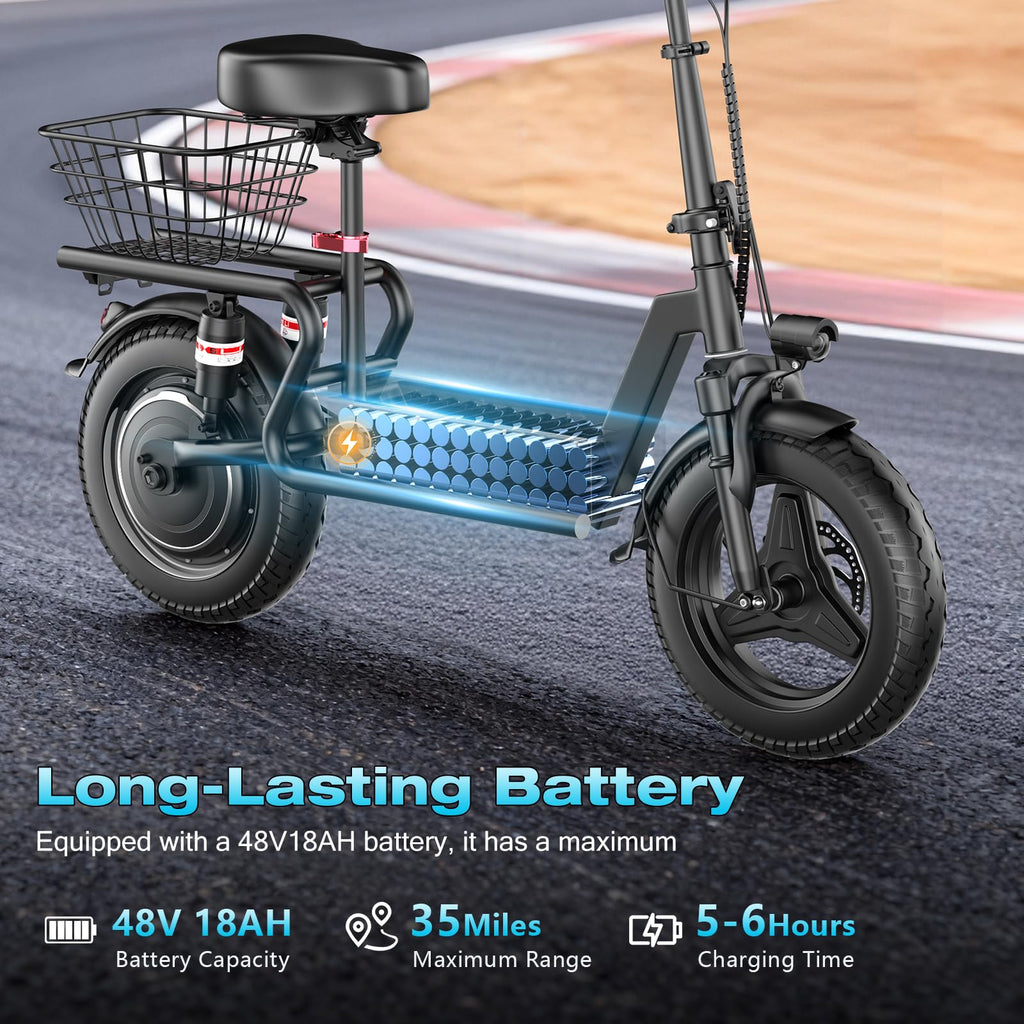 Electric Scooter with Seat, 1000W Peak Motor, 25 MPH, 14" Pneumatic Tires F90214