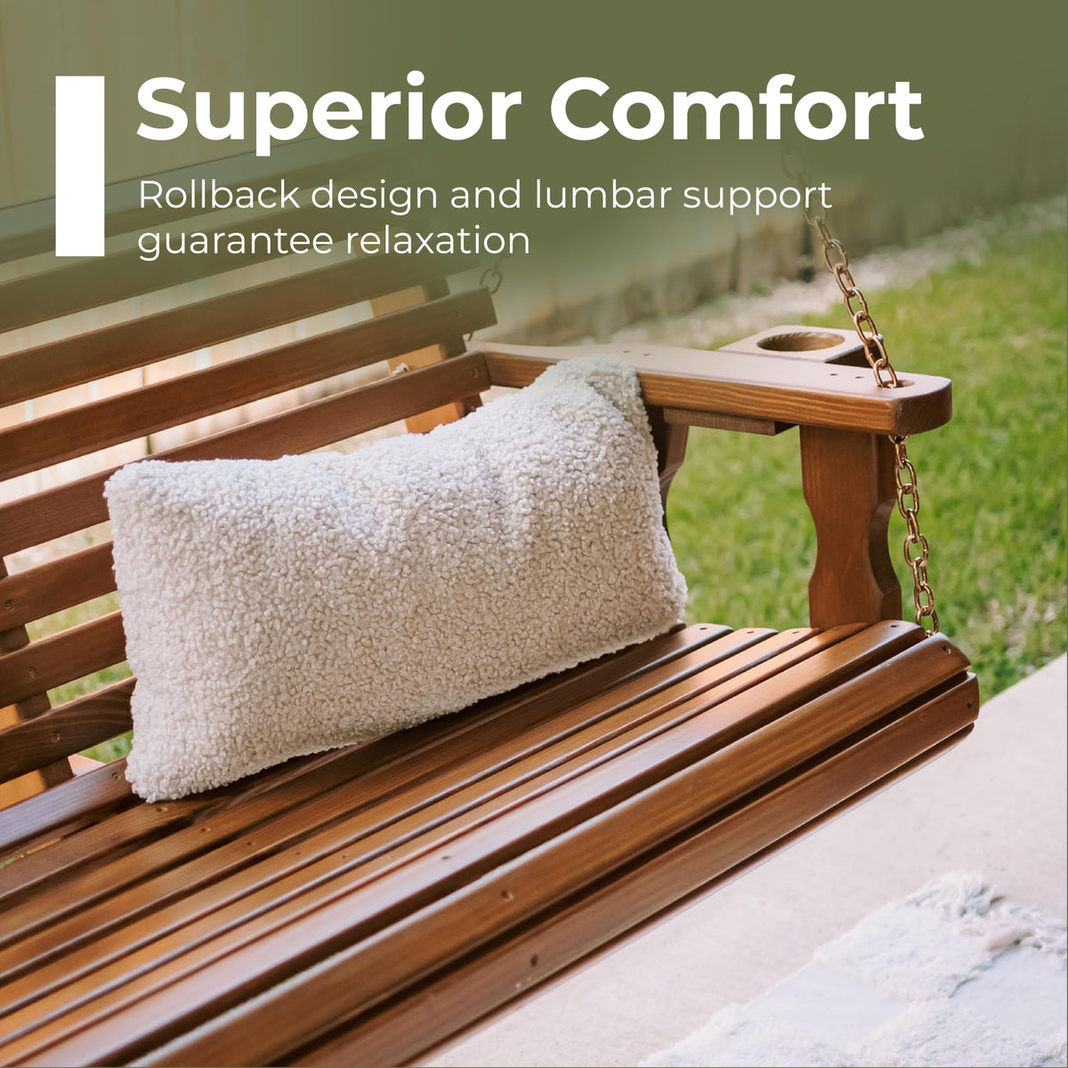 Heavy Duty 700 Lb Capacity Porch Swing with Cup Holders, 5 Foot Y965398