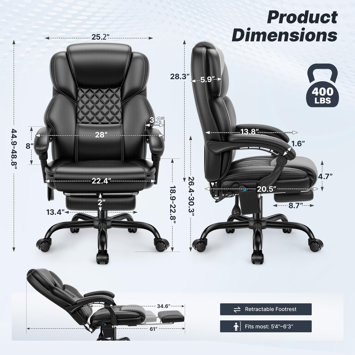 Massage Office Chair with Footrest, Heat and 160° Recline T885