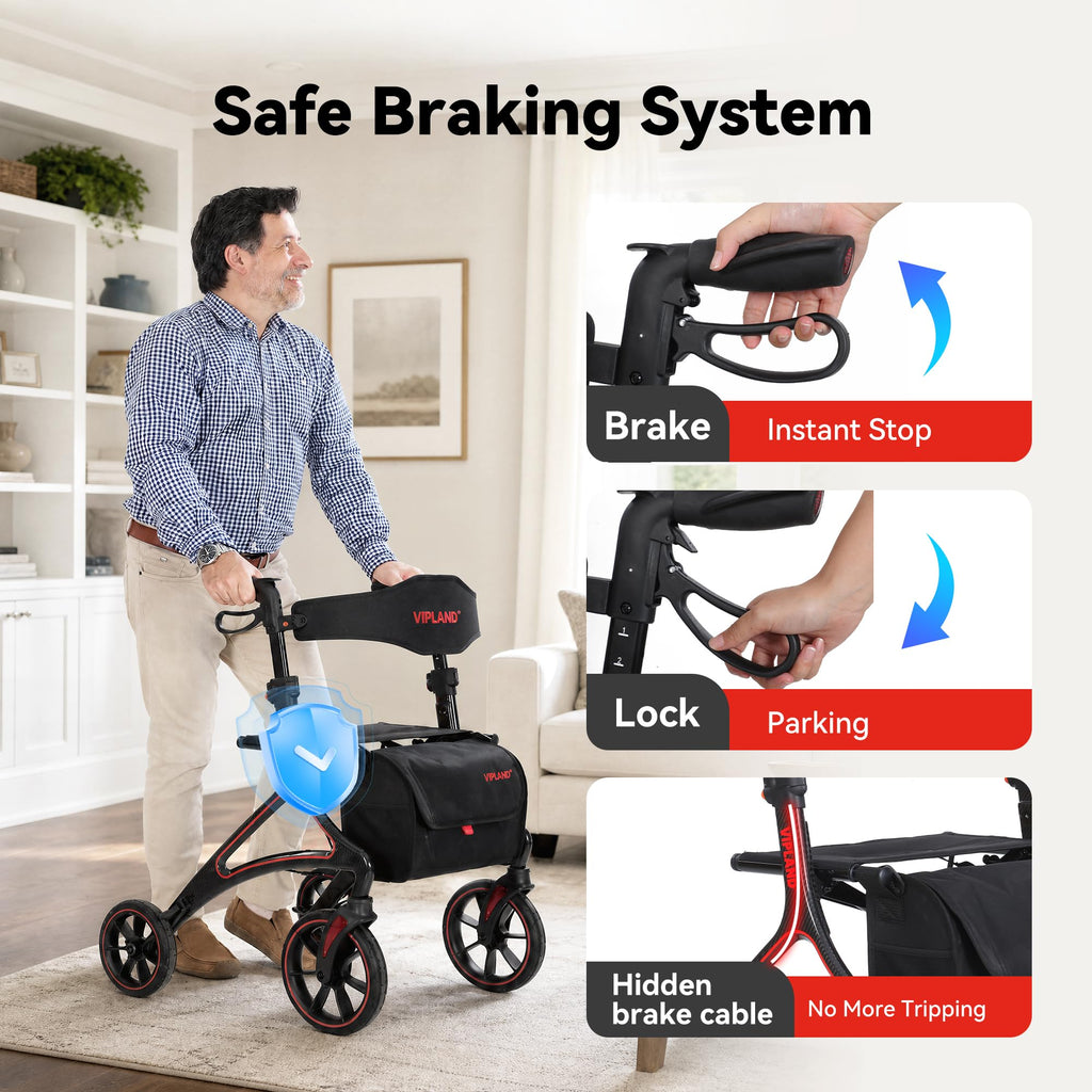 Carbon Fiber Lightweight Walker with Seat and Cane Holder Q8685