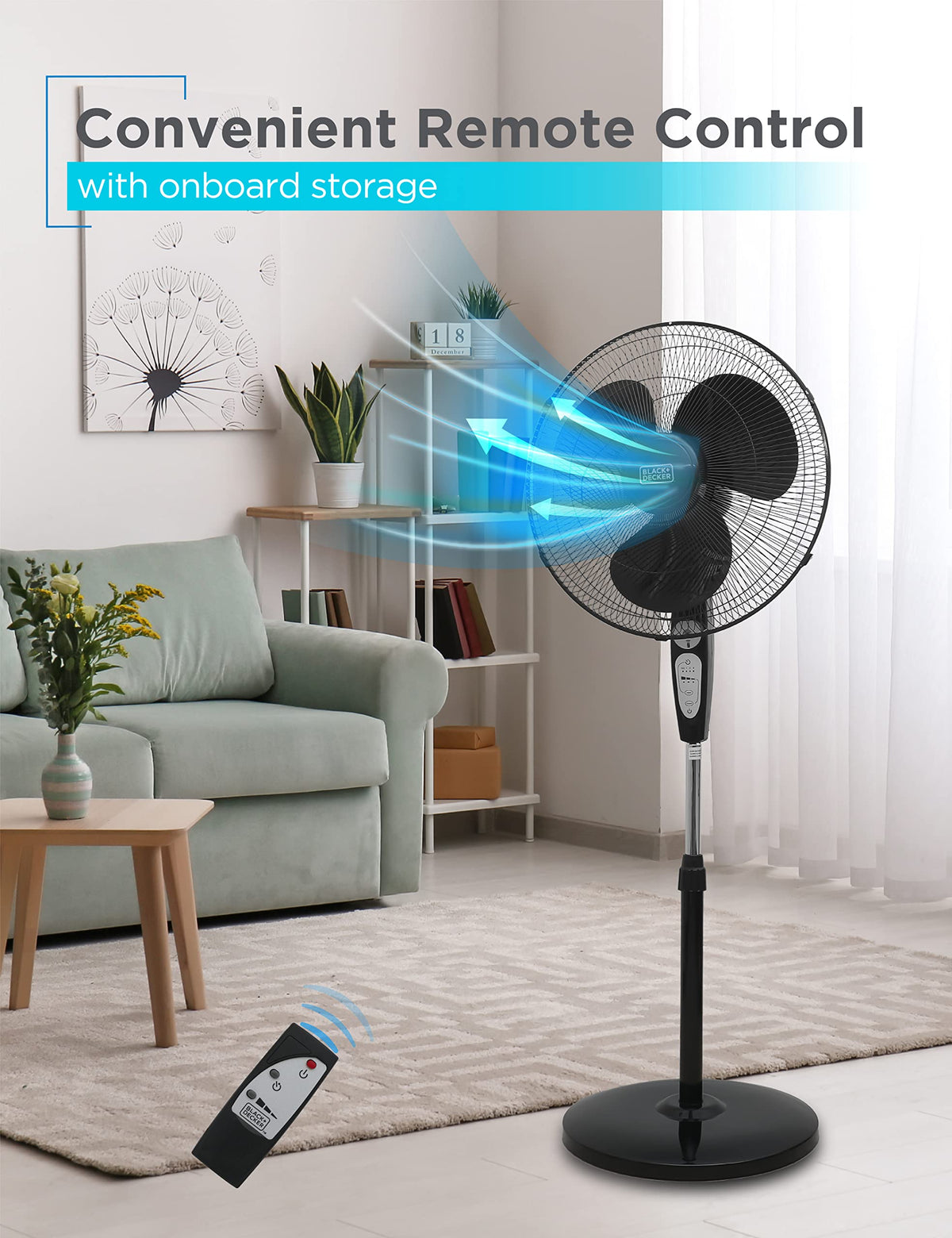 18" Oscillating Pedestal Fan with Remote, Black A784