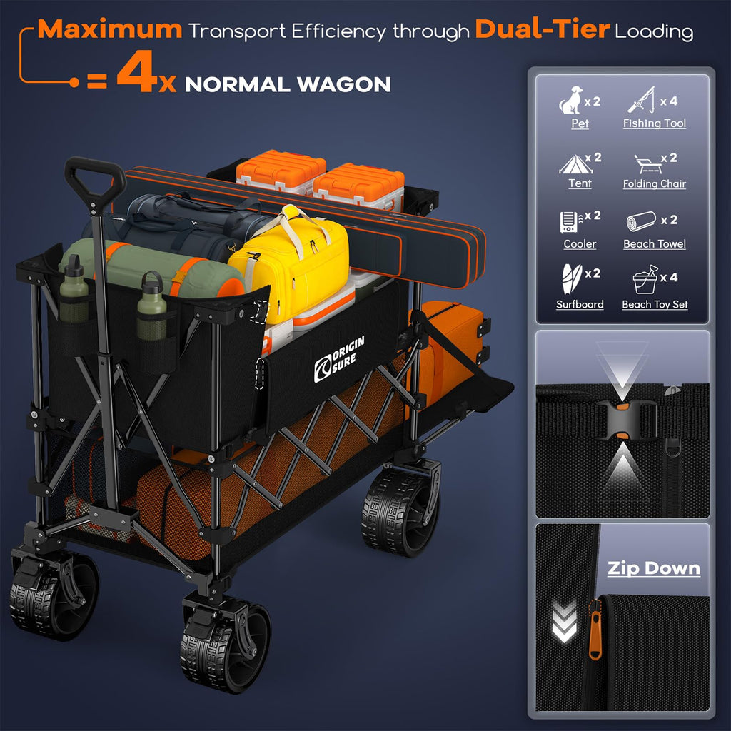 Foldable Double Decker Wagon, 560lbs, Black R27591
