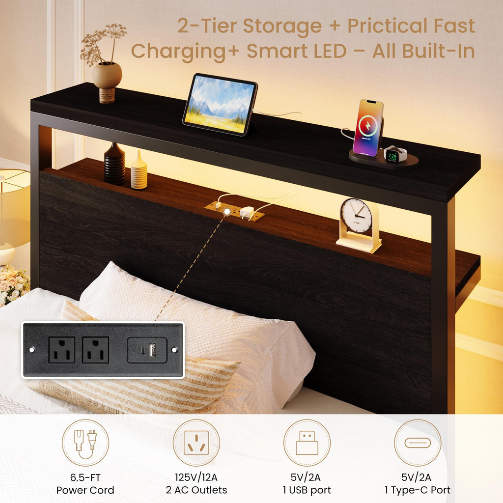 Twin LED Bed Frame with 2 Storage Drawers Y906524