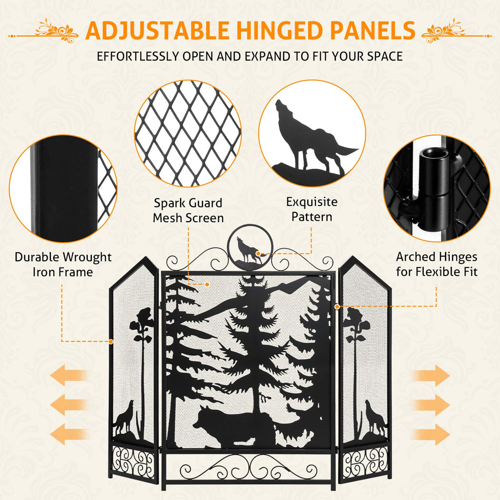 Black 3 Panel Fireplace Screen L2956