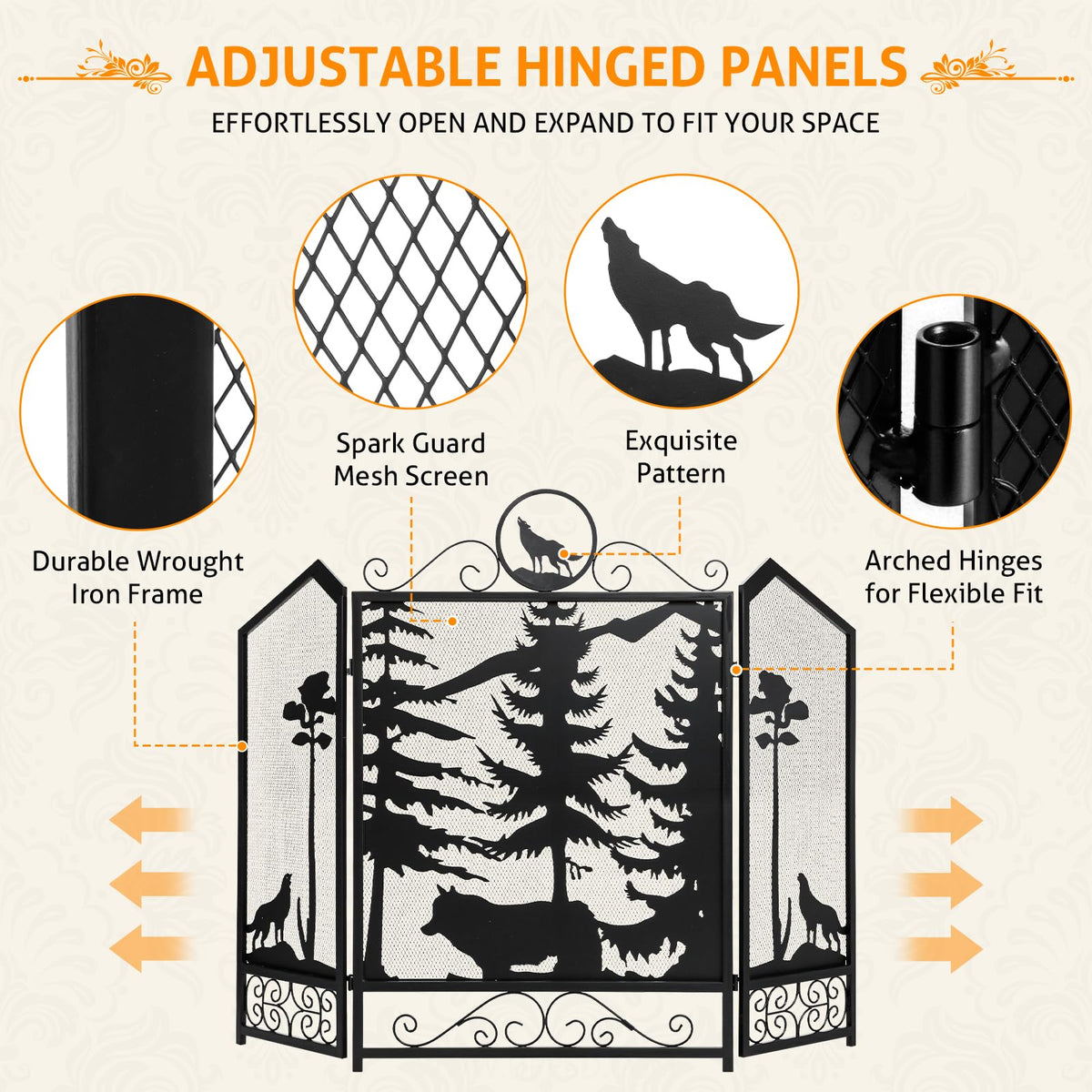Black 3 Panel Fireplace Screen L2956