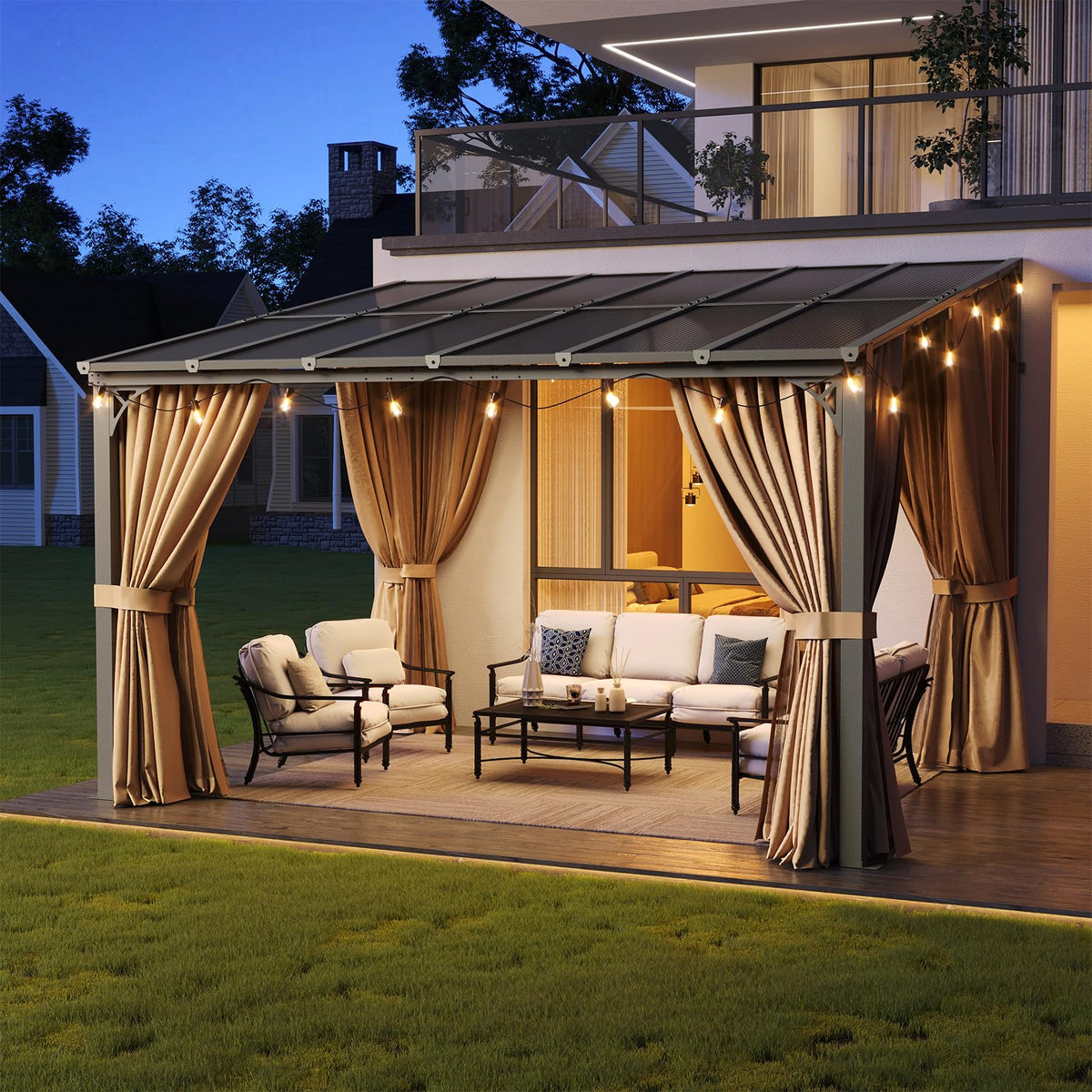 12'x10' Lean to Gazebo with Mosquito Net and Curtains, Brown N39636