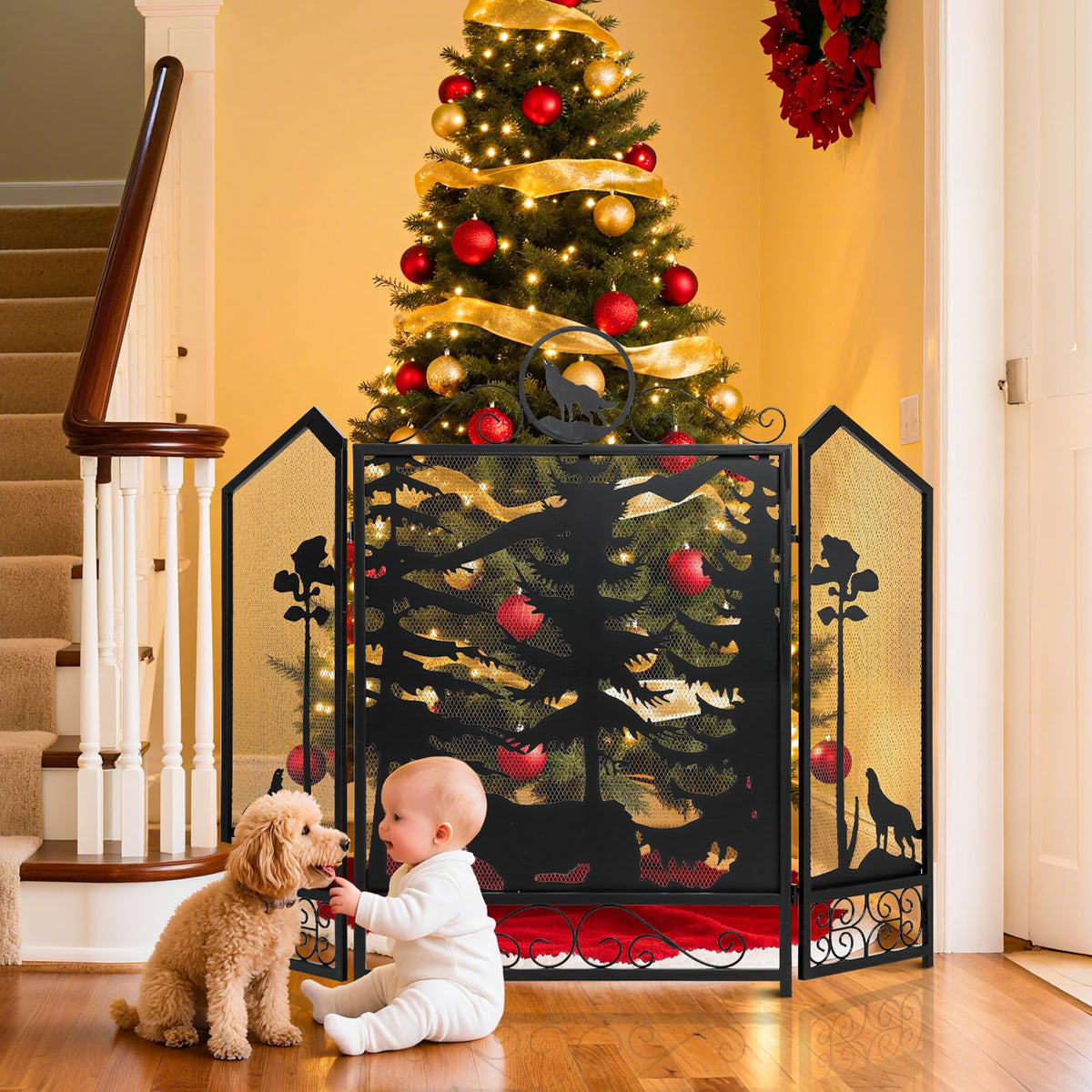 Black 3 Panel Fireplace Screen L2956