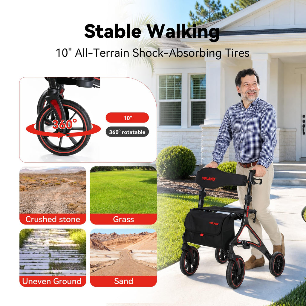Carbon Fiber Lightweight Walker with Seat and Cane Holder Q8685