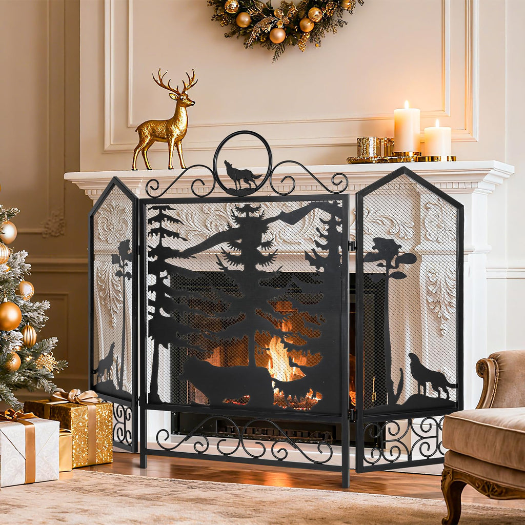 Black 3 Panel Fireplace Screen L2956
