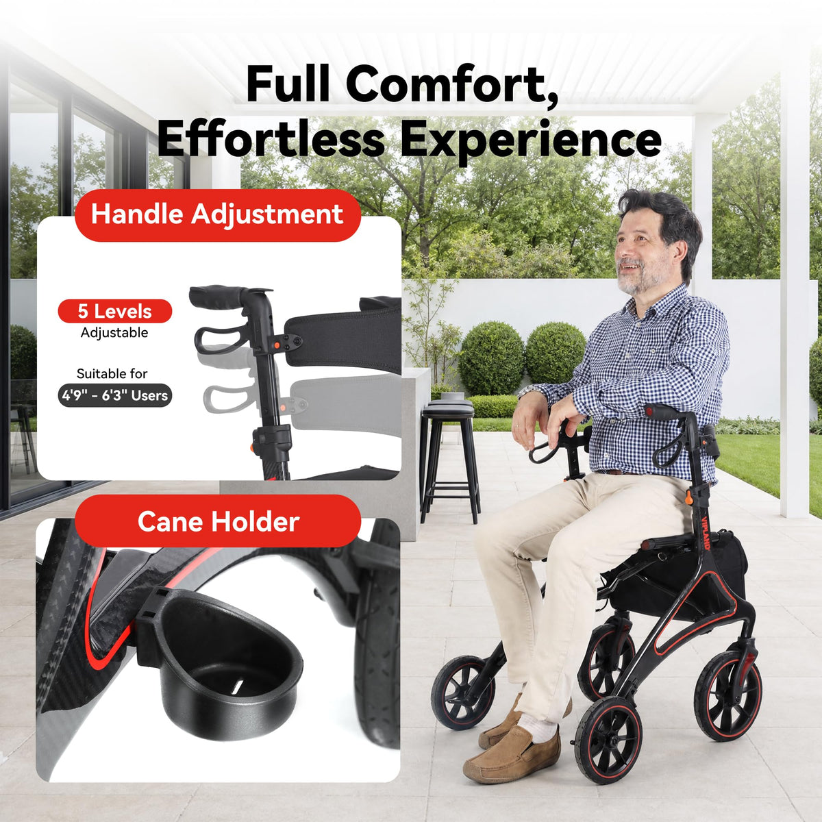 Carbon Fiber Lightweight Walker with Seat and Cane Holder Q8685