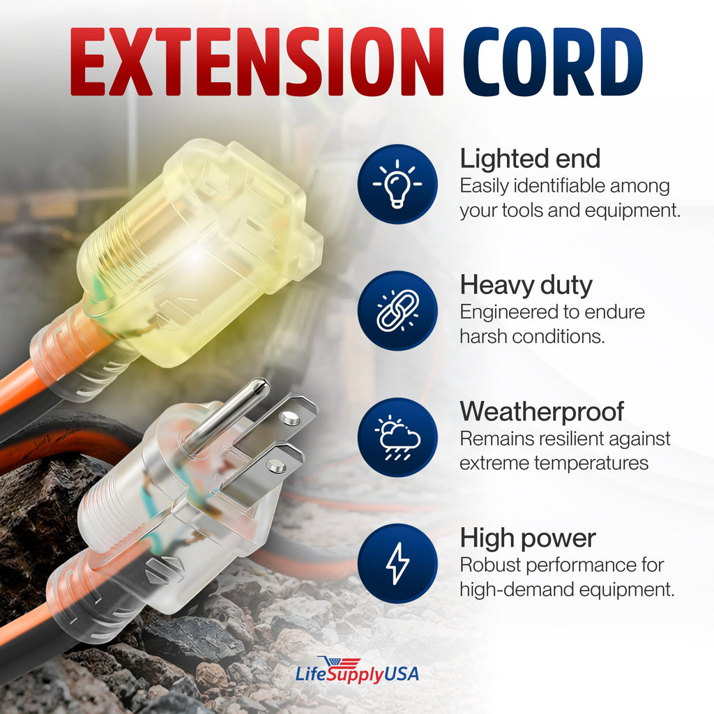 100ft 12/3 Gauge Heavy Duty Extension Cord, Waterproof, 15A 125V, Orange and Black P7668