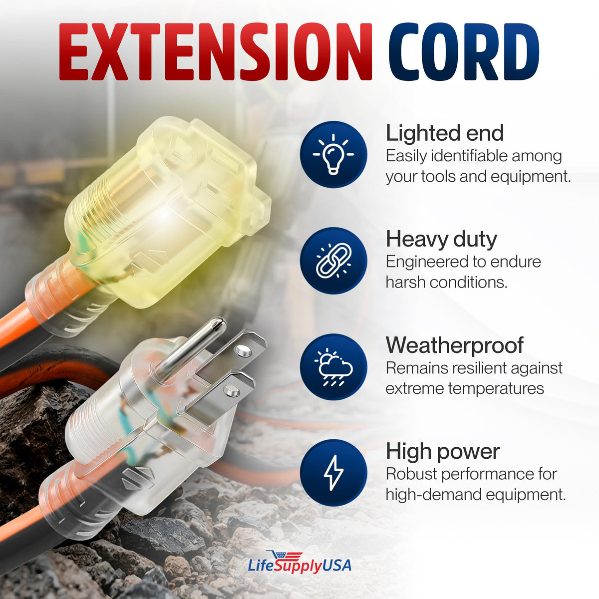 100ft 12/3 Gauge Heavy Duty Extension Cord, Waterproof, 15A 125V, Orange and Black P7668