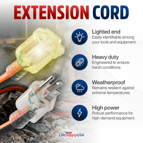 100ft 12/3 Gauge Heavy Duty Extension Cord, Waterproof, 15A 125V, Orange and Black P7668