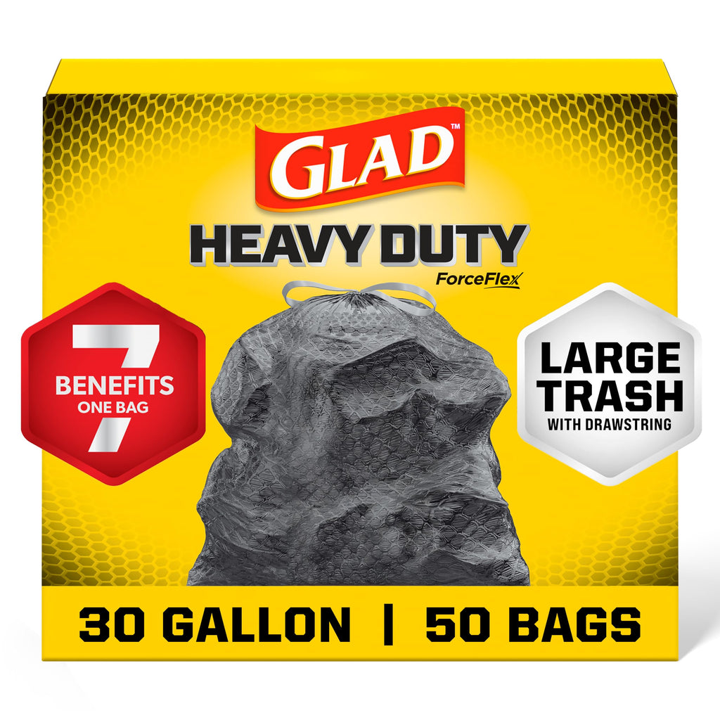 30 Gallon Unscented Heavy Duty Drawstring Trash Bags, 50 Count K92740