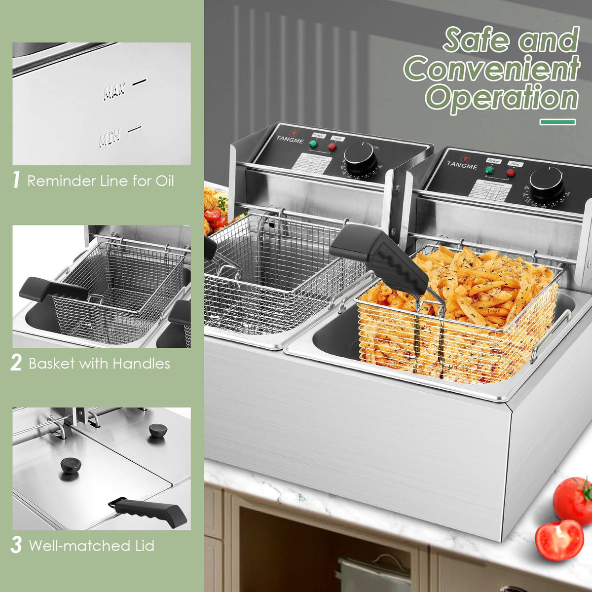 Commercial 3400W Electric Deep Fryer with 2x6.35QT Baskets C22906