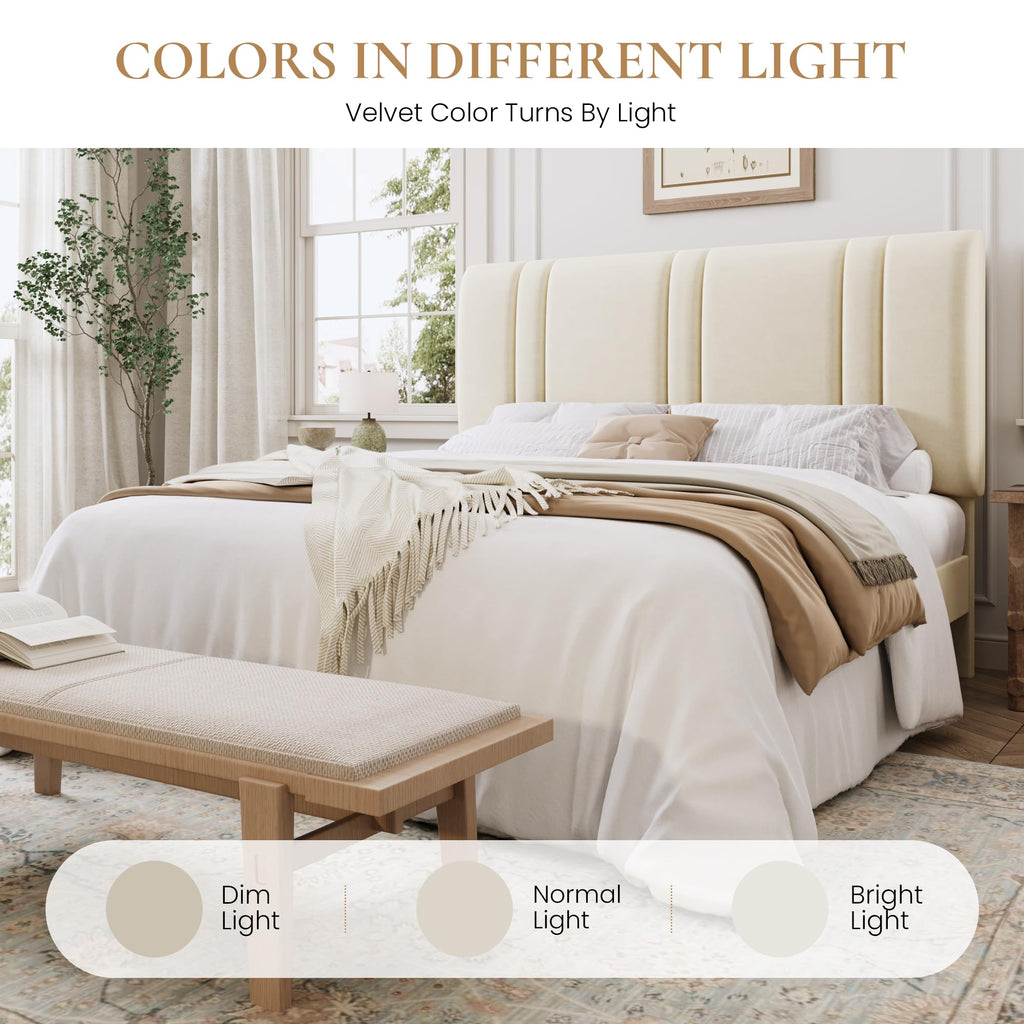 Queen Size Velvet Bed Frame with Adjustable Headboard K65588