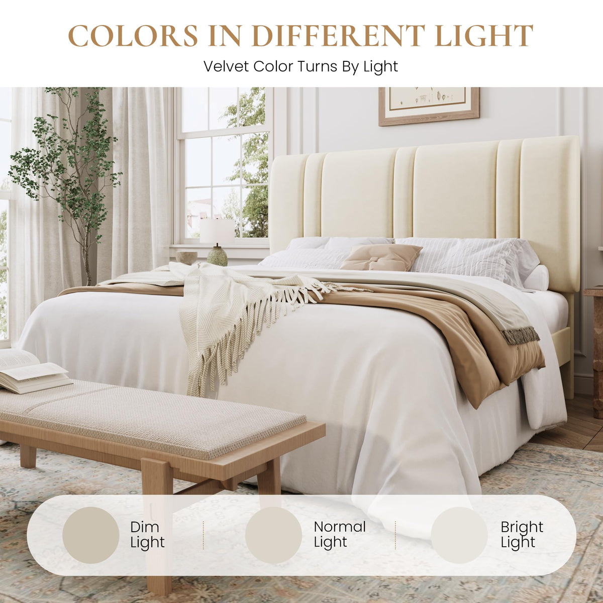 Queen Size Velvet Bed Frame with Adjustable Headboard K65588