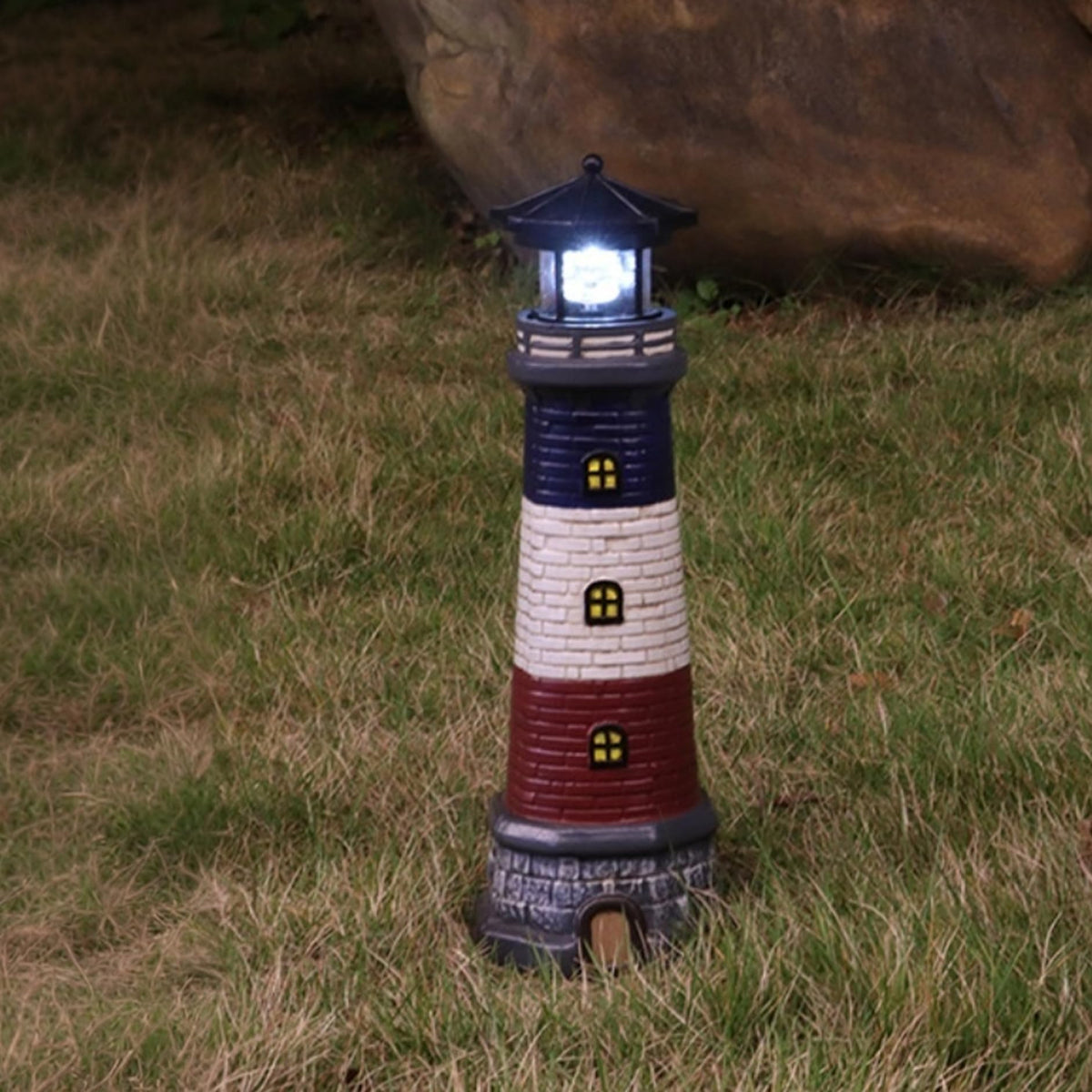15" Tall Waterproof Resin Lighthouse Lamp with Rotating LED U92231