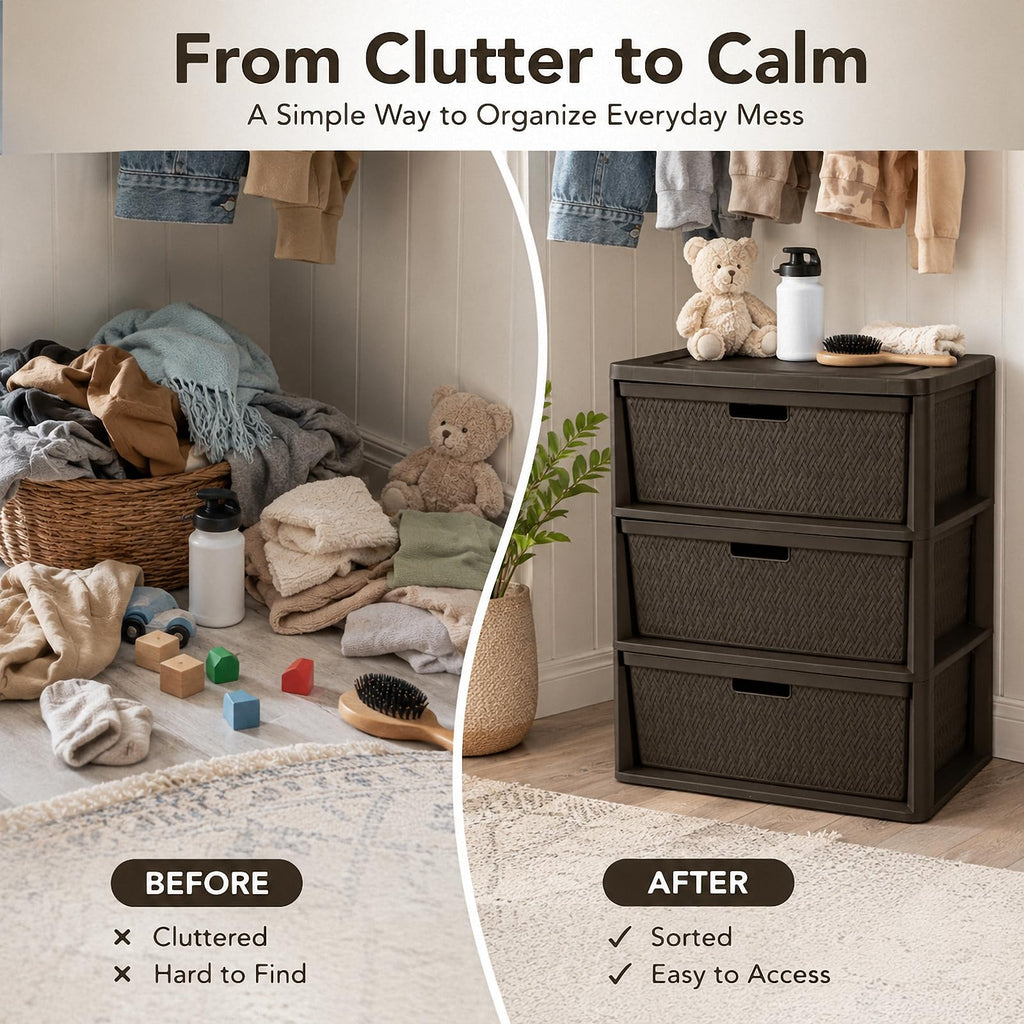 Brown 3 Drawer Plastic Storage Organizer T2496