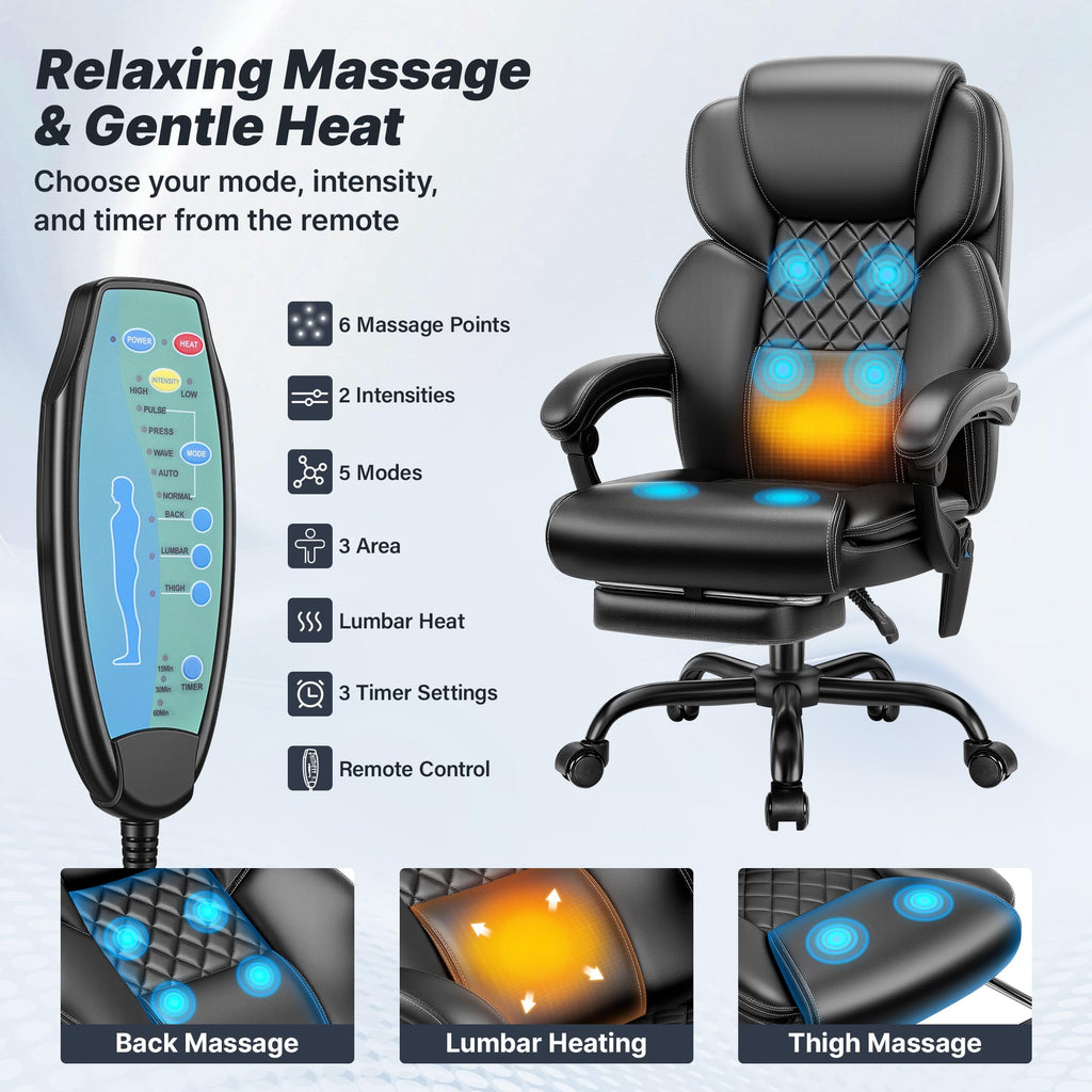 Massage Office Chair with Footrest, Heat and 160° Recline T885