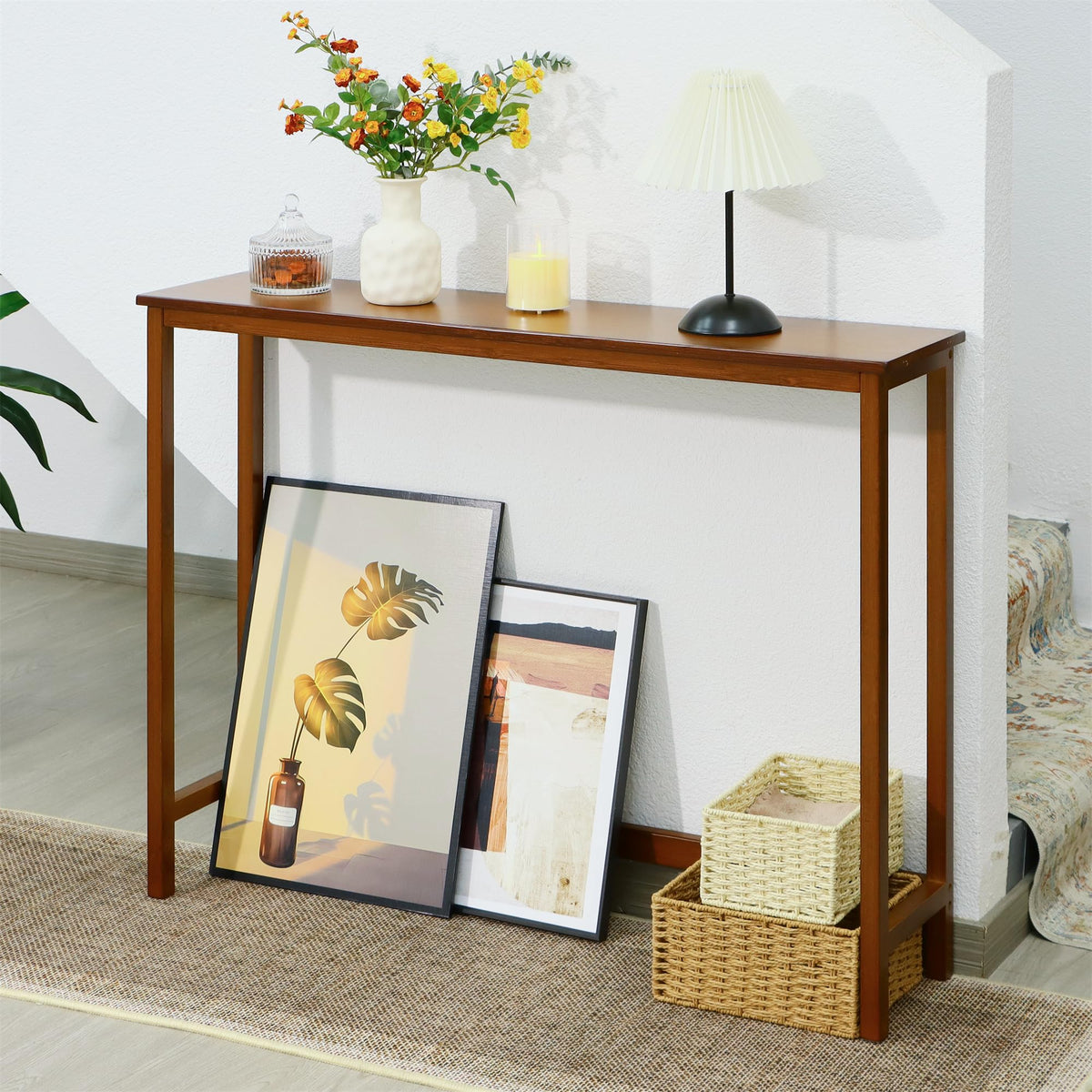 Bamboo Narrow Wood Console Table H433702