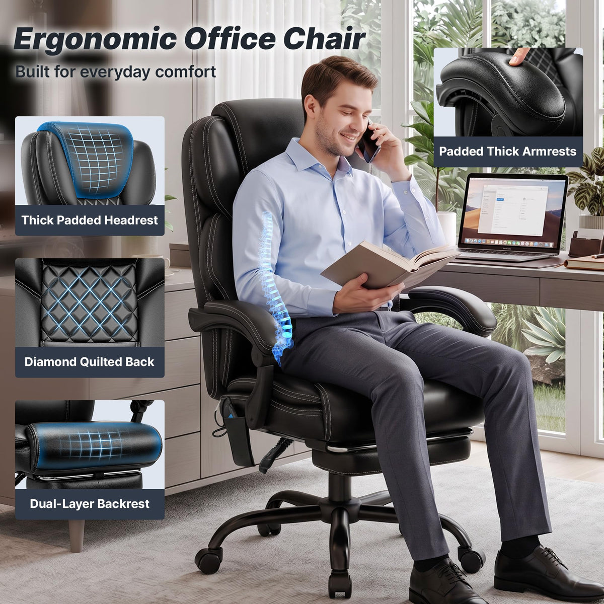 Massage Office Chair with Footrest, Heat and 160° Recline T885