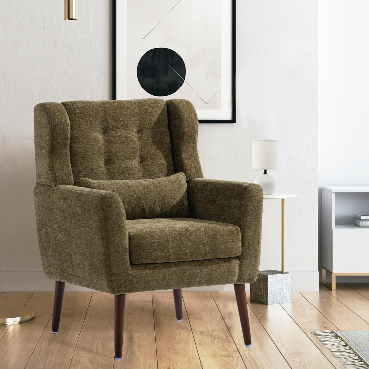Olive Green Chenille Upholstered Accent Chairs Set of 2 D4426