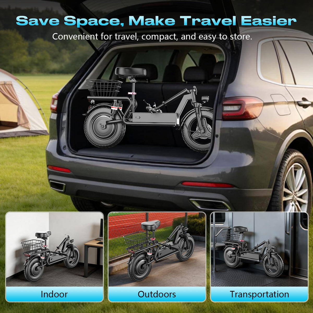 Electric Scooter with Seat, 1000W Peak Motor, 25 MPH, 14" Pneumatic Tires F90214