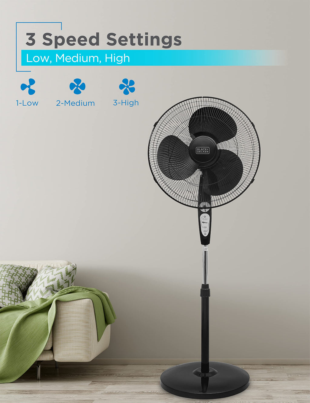 18" Oscillating Pedestal Fan with Remote, Black A784