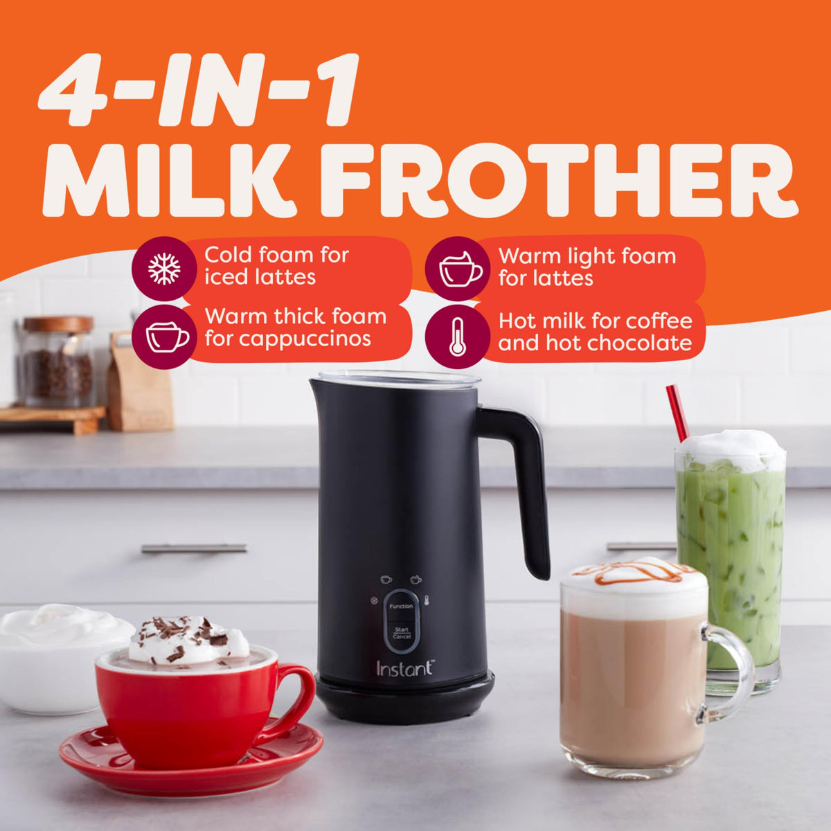 4-in-1 Milk Frother, 10 oz, Black G721