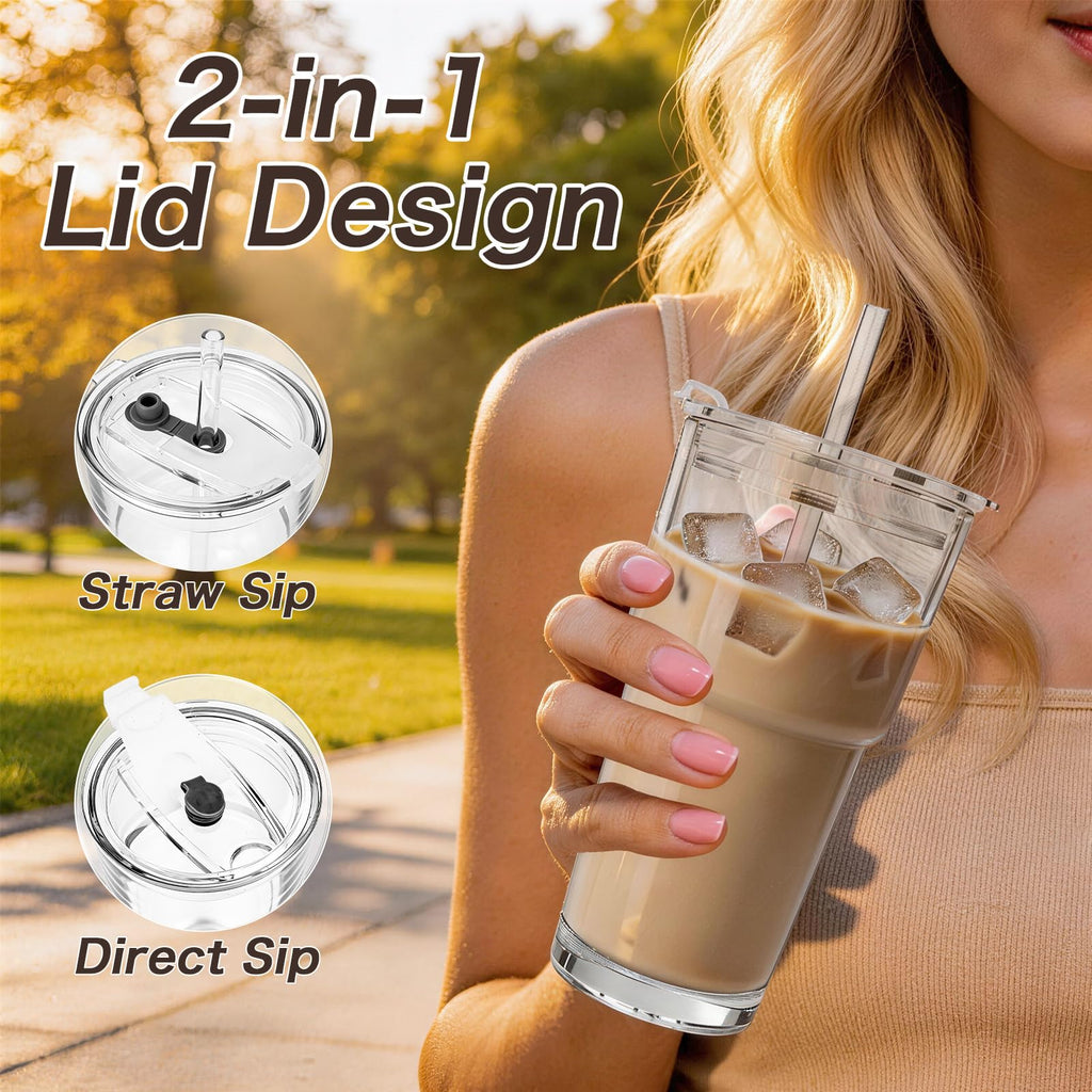 Clear Iced Coffee Cups with Lids 4 Pack 20oz Reusable Glass Cups J22665
