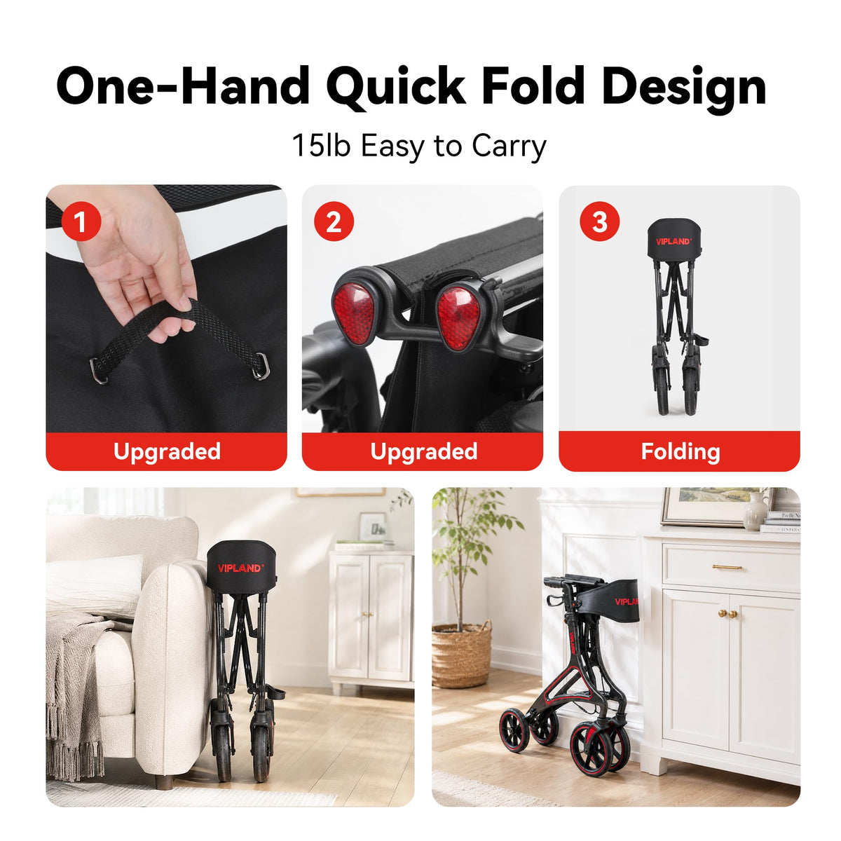 Carbon Fiber Lightweight Walker with Seat and Cane Holder Q8685