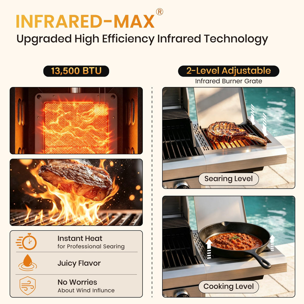 4 Burner Propane Gas BBQ Grill with Infrared Sear Burner N4185