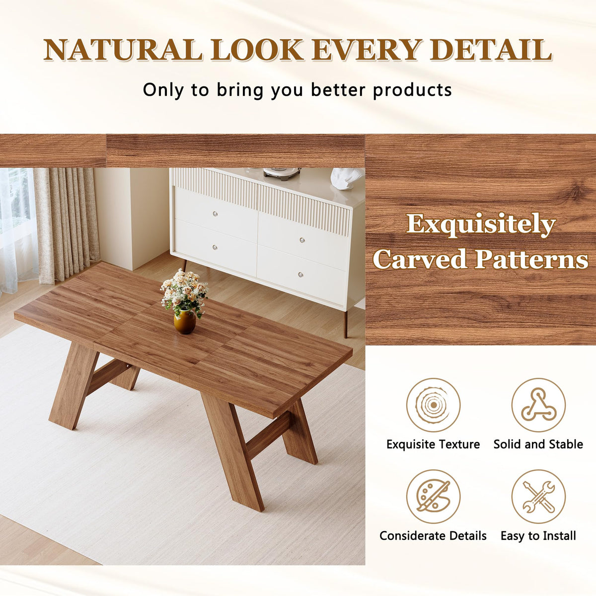 71" Wood Dining Table Set for 8 G351