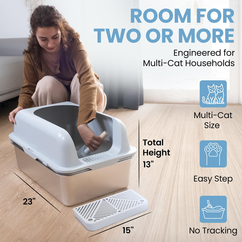 XL Stainless Steel Sifting Cat Litter Box with High Sides D78376