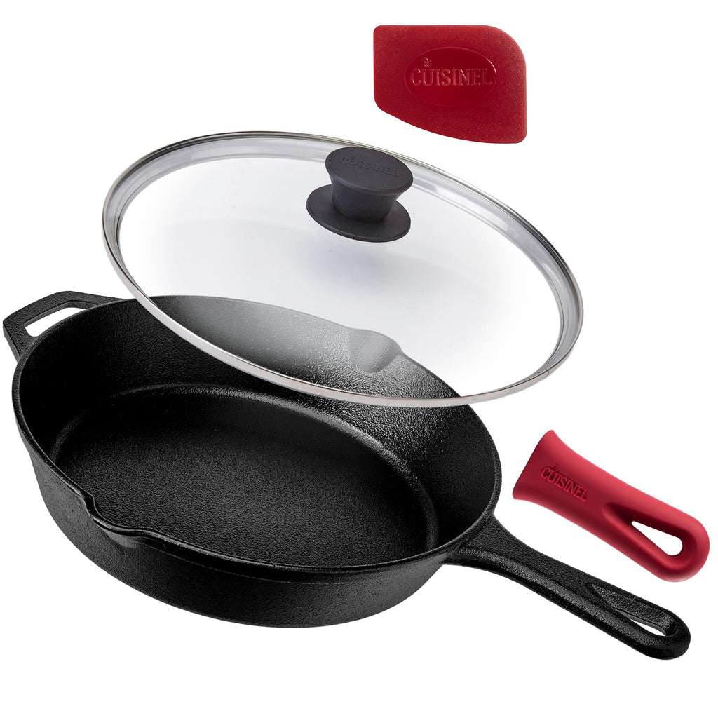 10 Inch Pre-Seasoned Cast Iron Skillet with Lid J66118