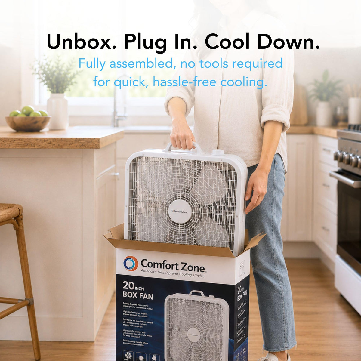 20 inch 3 Speed Box Fan with Carry Handle T59138