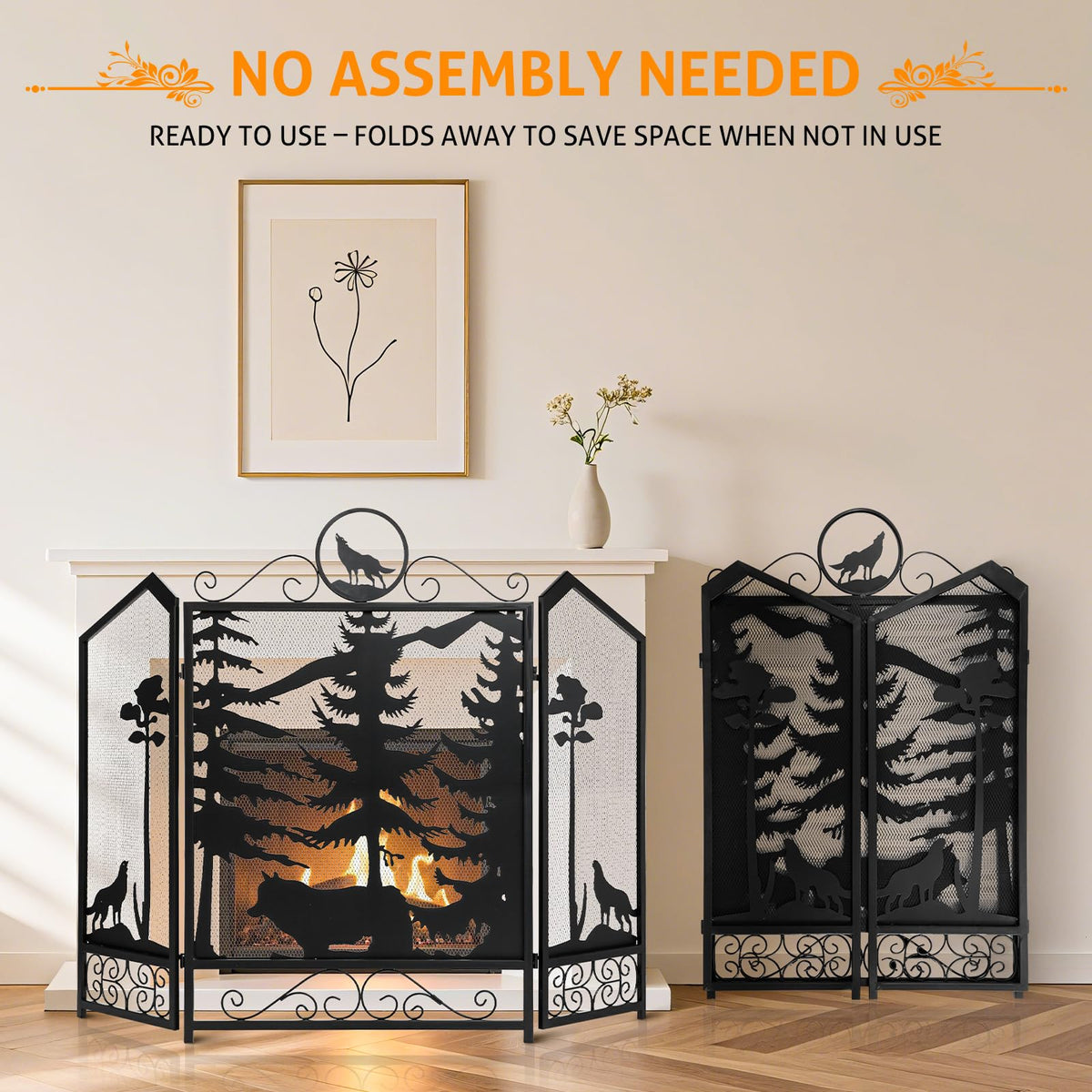 Black 3 Panel Fireplace Screen L2956