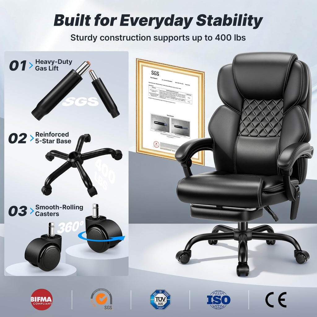 Massage Office Chair with Footrest, Heat and 160° Recline T885