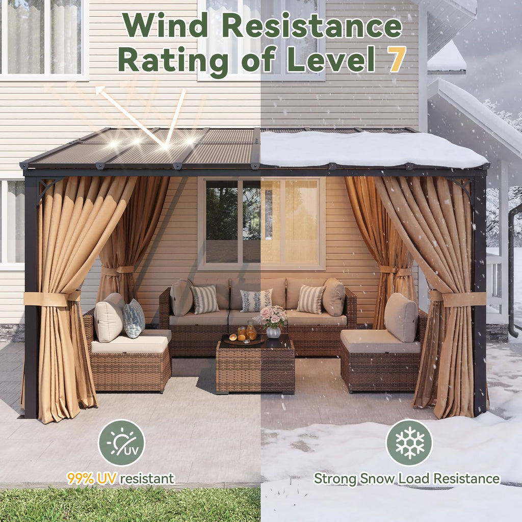 12'x10' Lean to Gazebo with Mosquito Net and Curtains, Brown N39636