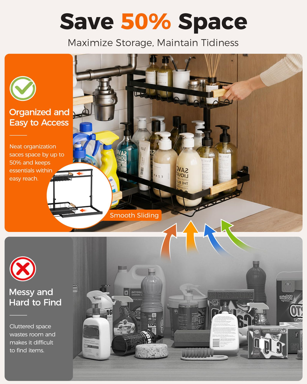2-Tier Height Adjustable Under Sink Organizer & Storage F90799
