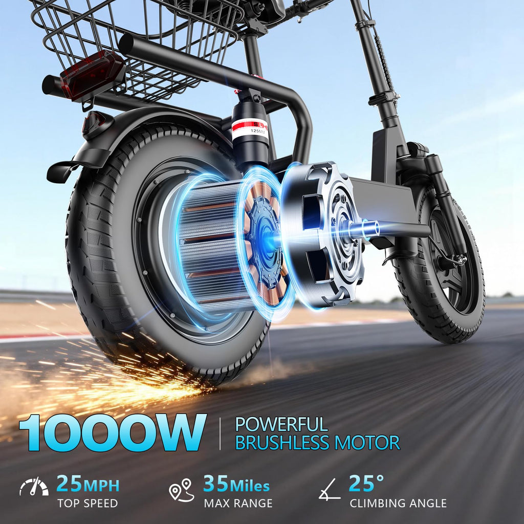 Electric Scooter with Seat, 1000W Peak Motor, 25 MPH, 14" Pneumatic Tires F90214