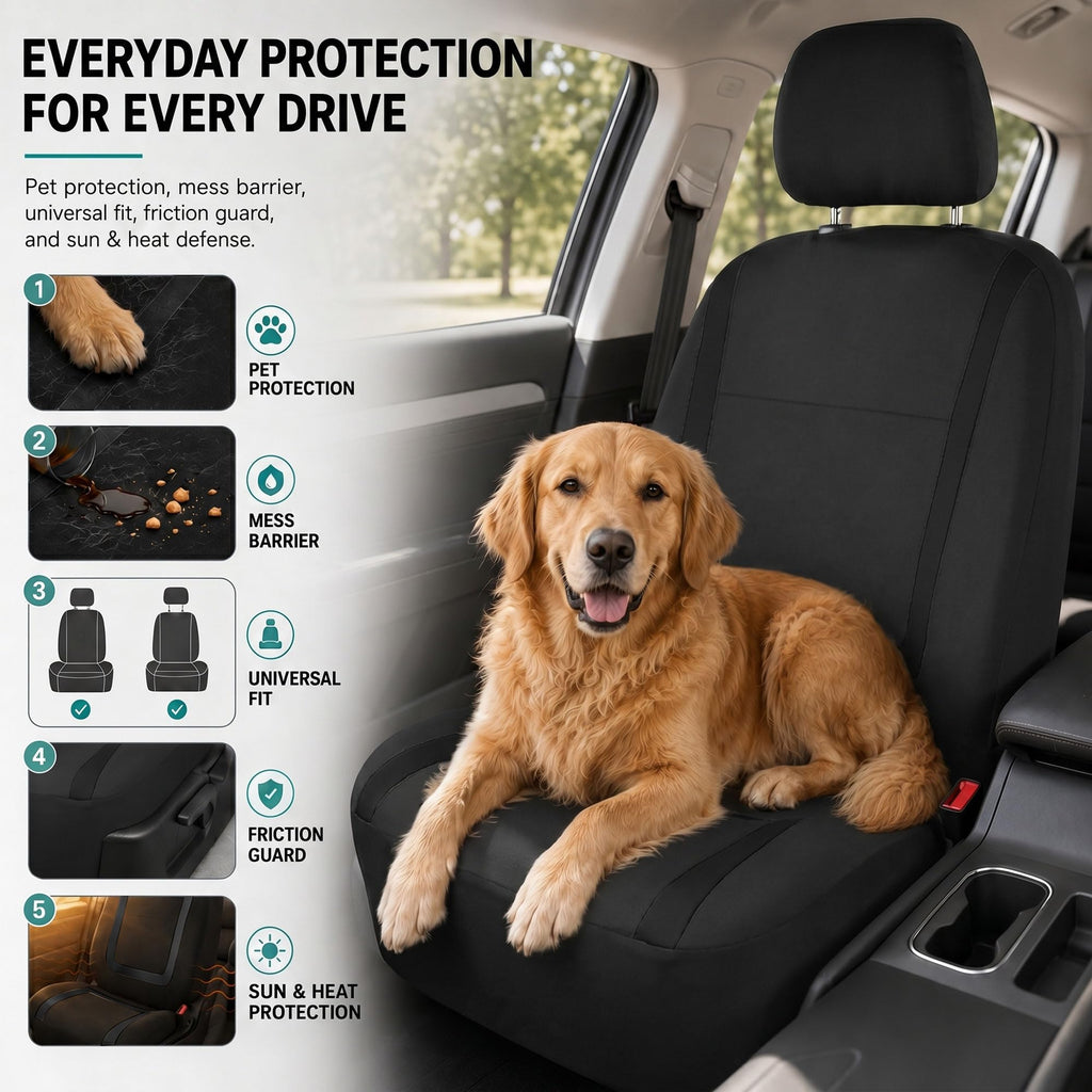 Cloth Car Seat Covers Front Set Black Q66303