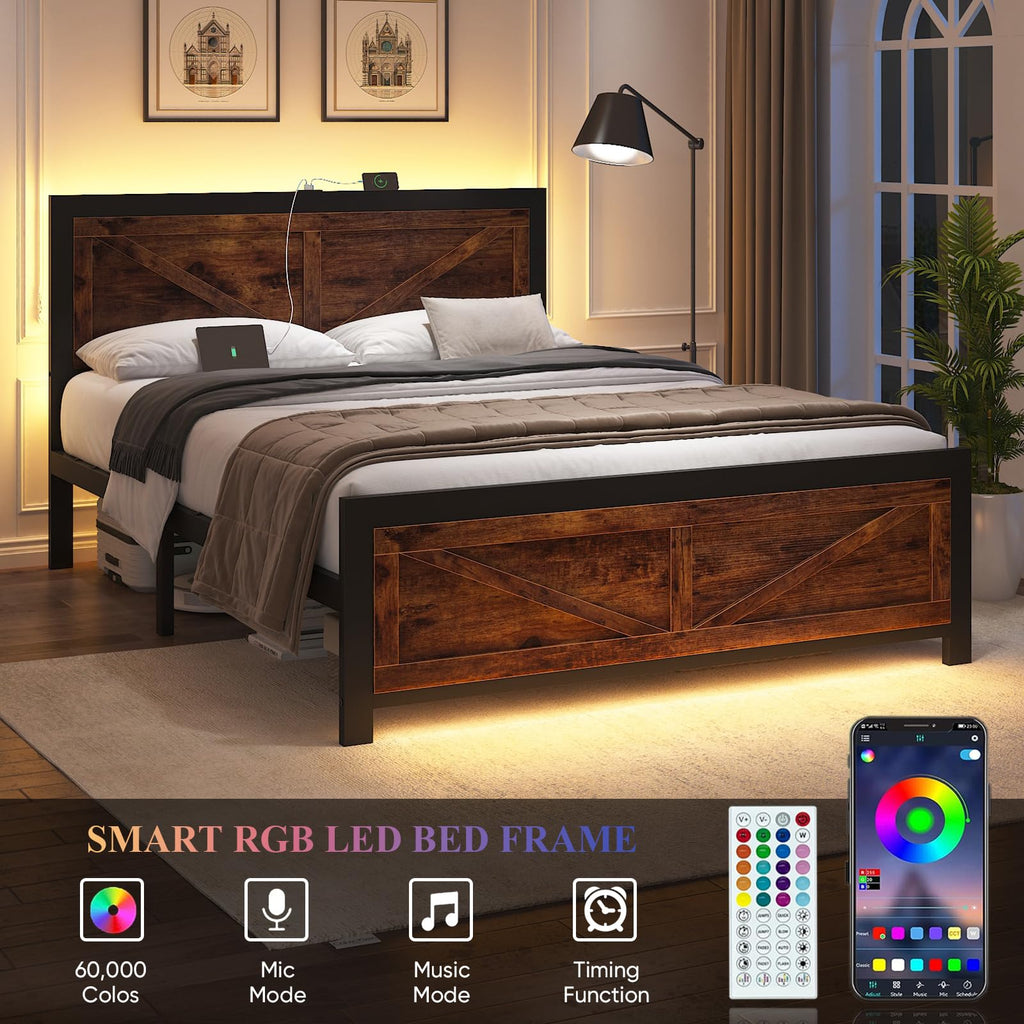 King Size Led Bed Frame with USB Charging Station D823