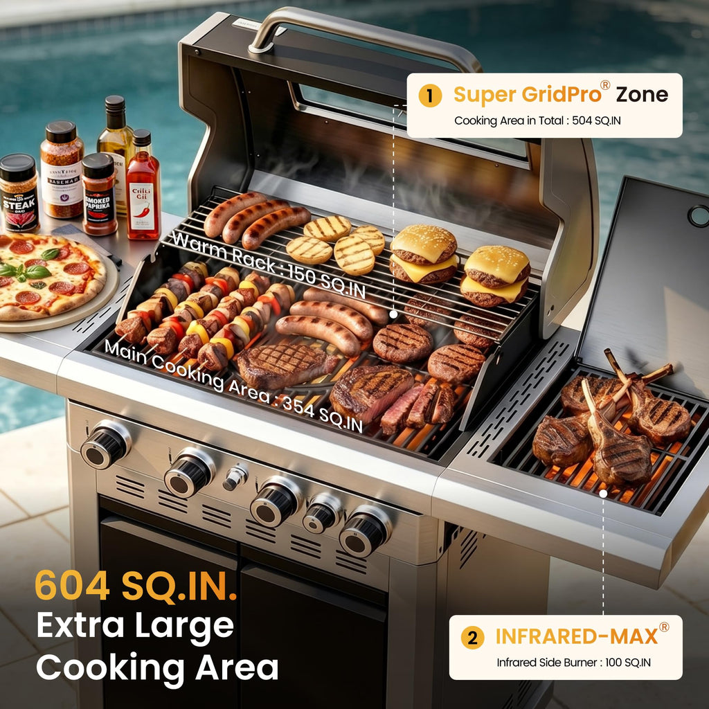 4 Burner Propane Gas BBQ Grill with Infrared Sear Burner N4185