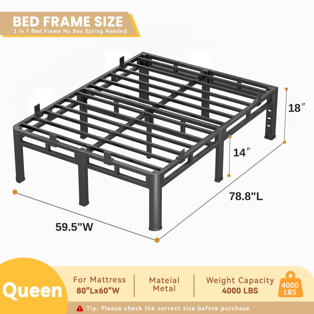 Queen 18 Inch Tall Metal Platform Bed Frame Z89926